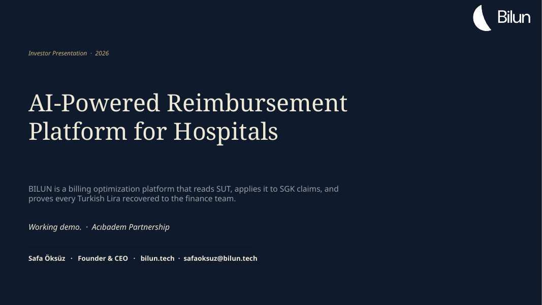 Bilun pitch deck — English, cover slide